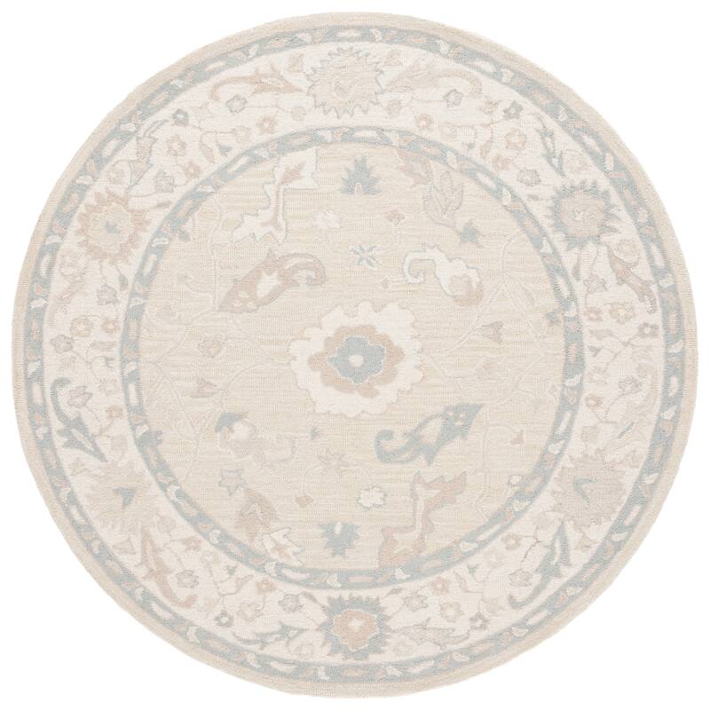SAFAVIEH Handmade Ebony Yulija Modern & Contemporary Wool Rug - 6' Round - Beige/Ivory