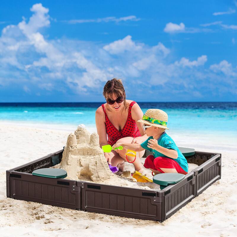 Modern Minimalist Garden Bed Kids Outdoor Sandbox Garden Bed with Cover, for Backyard Childrens Play Station - 8' x 10'