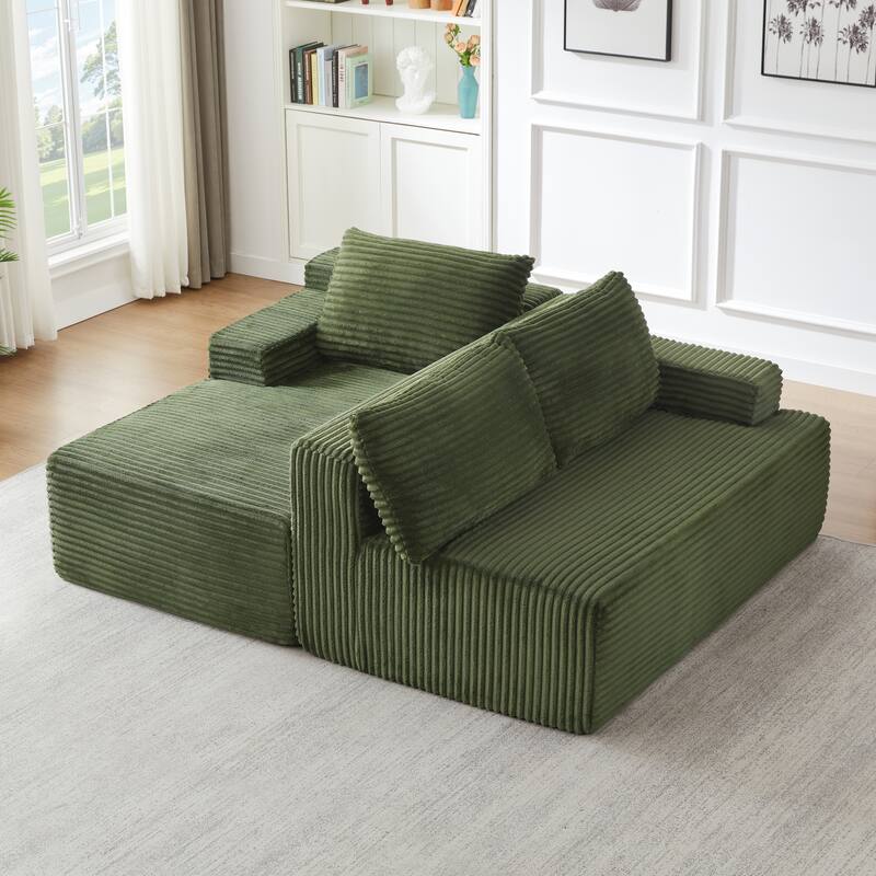 Rossetta L-Shaped Left-Facing Modular Classic Corduroy Fabric Striped Sectional Sofa with Deep Seat