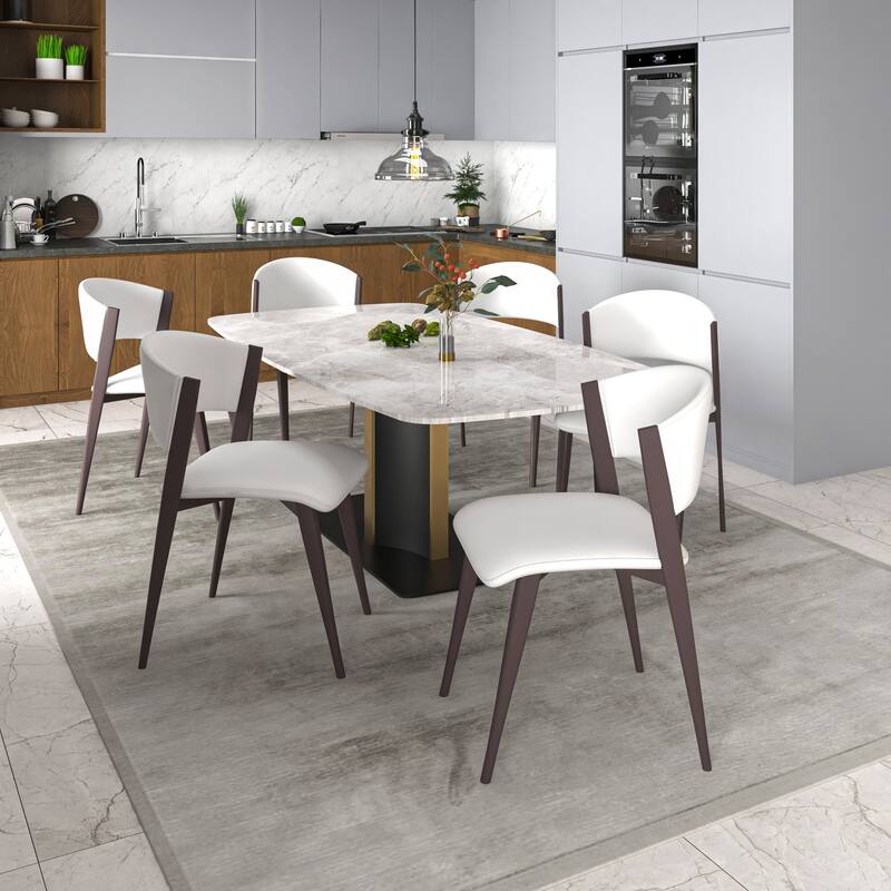 Leather Dining Chairs with Iron Legs and Open-Back Design Aspen Series Set of 2