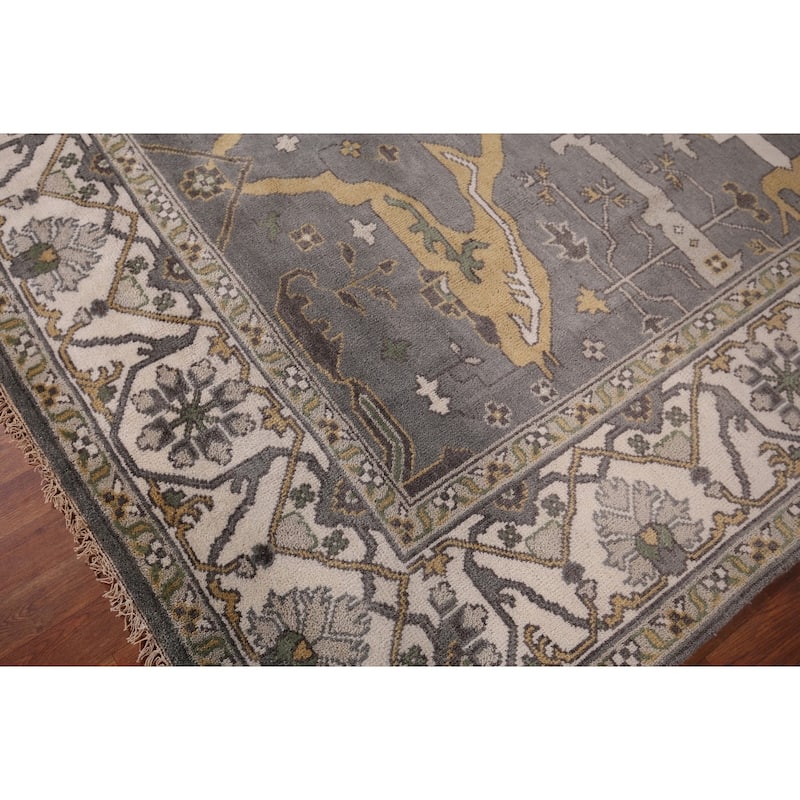 Transitional Gray Oushak Indian Rug Hand-Knotted Wool Carpet - 7'11"x 9'9"