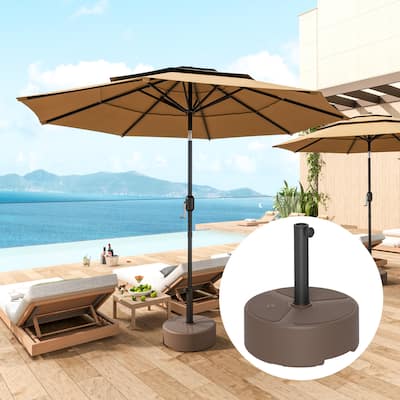 Outsunny Brown HDPE & Metal Umbrella Base Fits 1.5"–1.9" Poles, Up to 9.2’ Diameter, Sand/Water Fillable - Φ17.7" x 12.8" H
