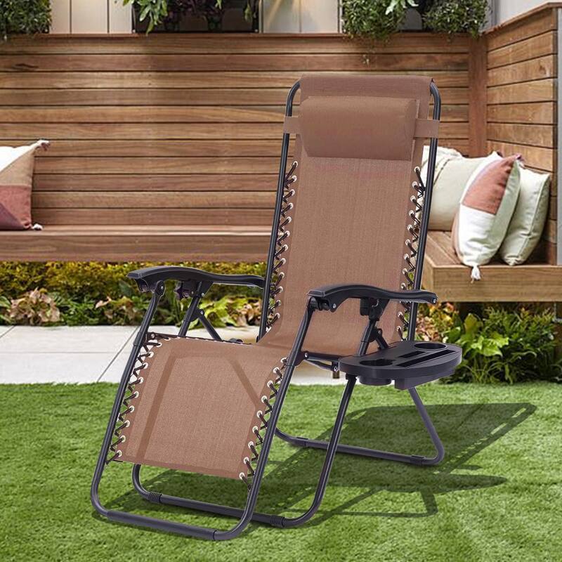 Set Of 2 Zero Gravity Chair, Patio Folding Lawn Outdoor Lounge Camp Reclining Lounge Chair for Poolside Backyard and Beach