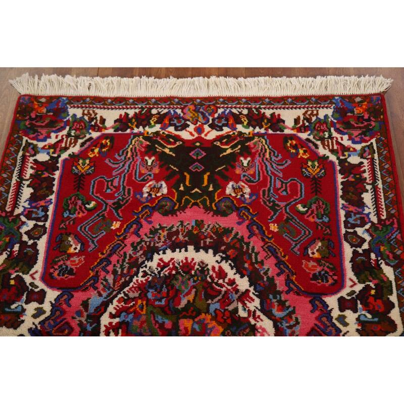 Hand Knotted Oriental 100% Wool Carpet Traditional Floral Red Bakhtiari Area Rug - 4' 10'' X 3' 7''
