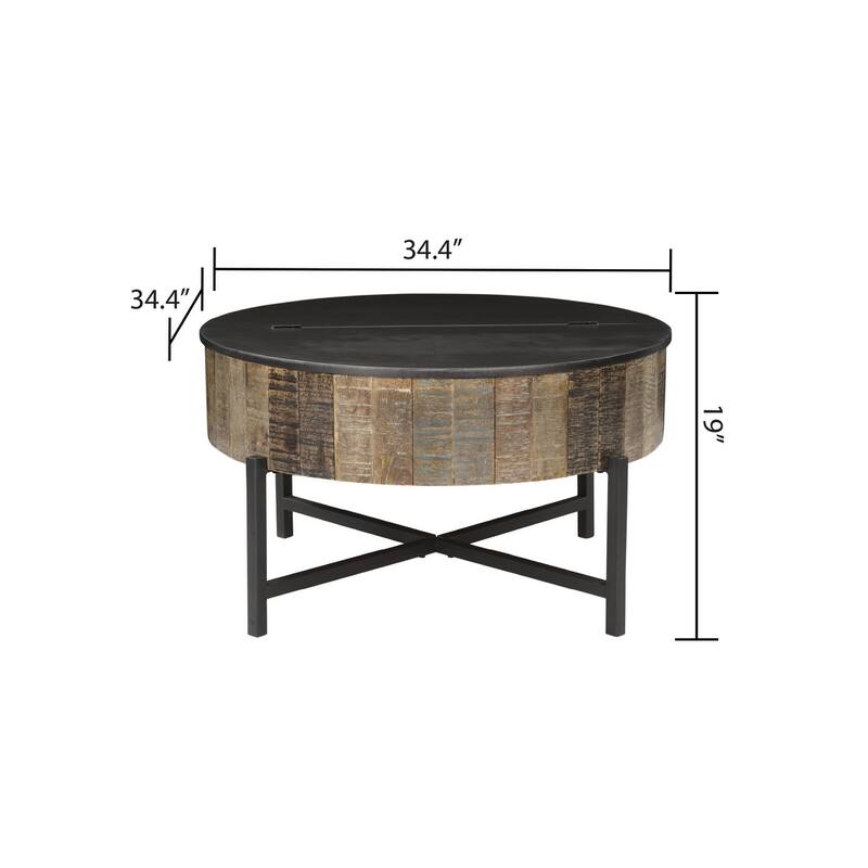 Rustic Vintage Style Wooden Coffee Table with Metal Base