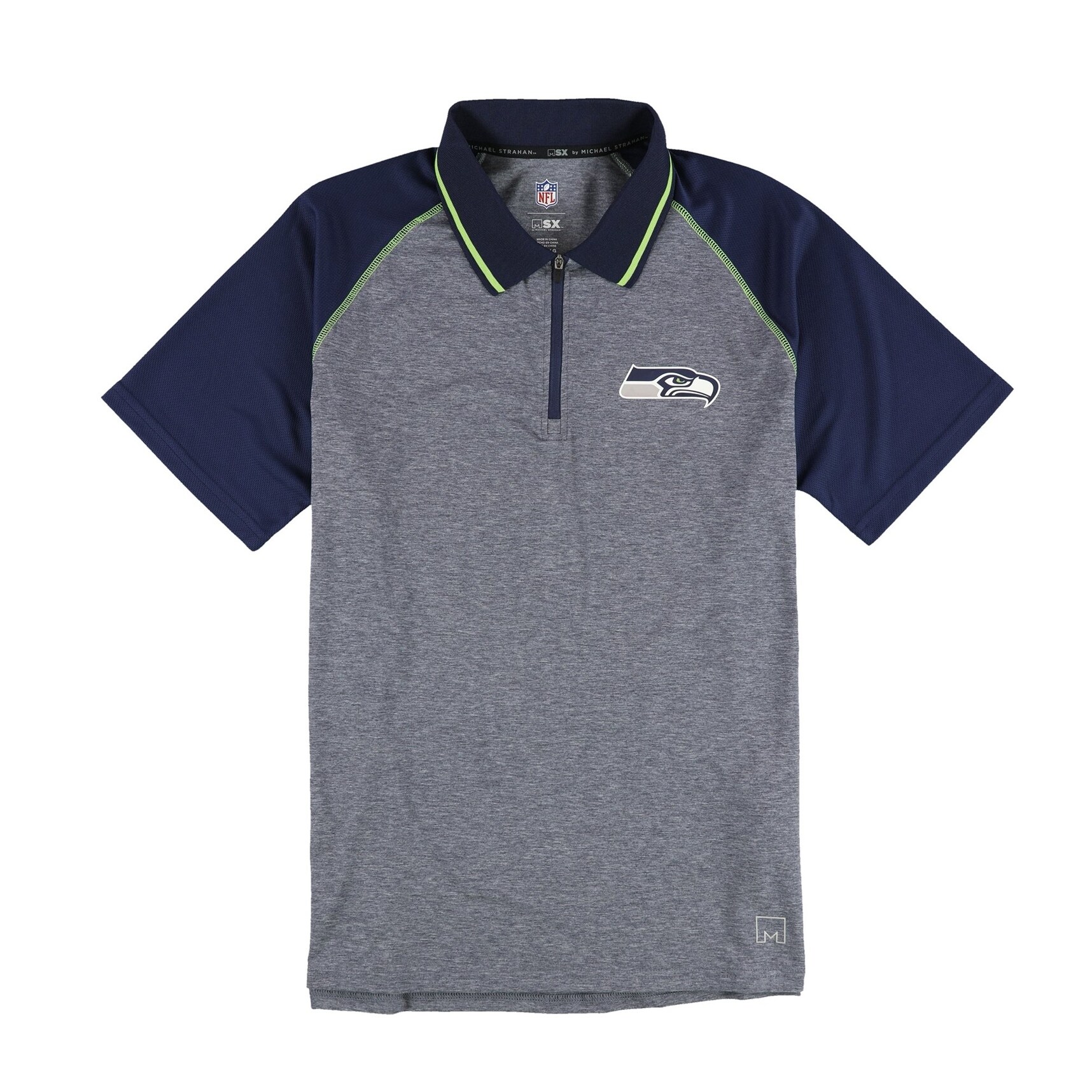 MSX Mens Seattle Seahawks 1/4 Zip Polo Shirt,, Blue, Large - Bed