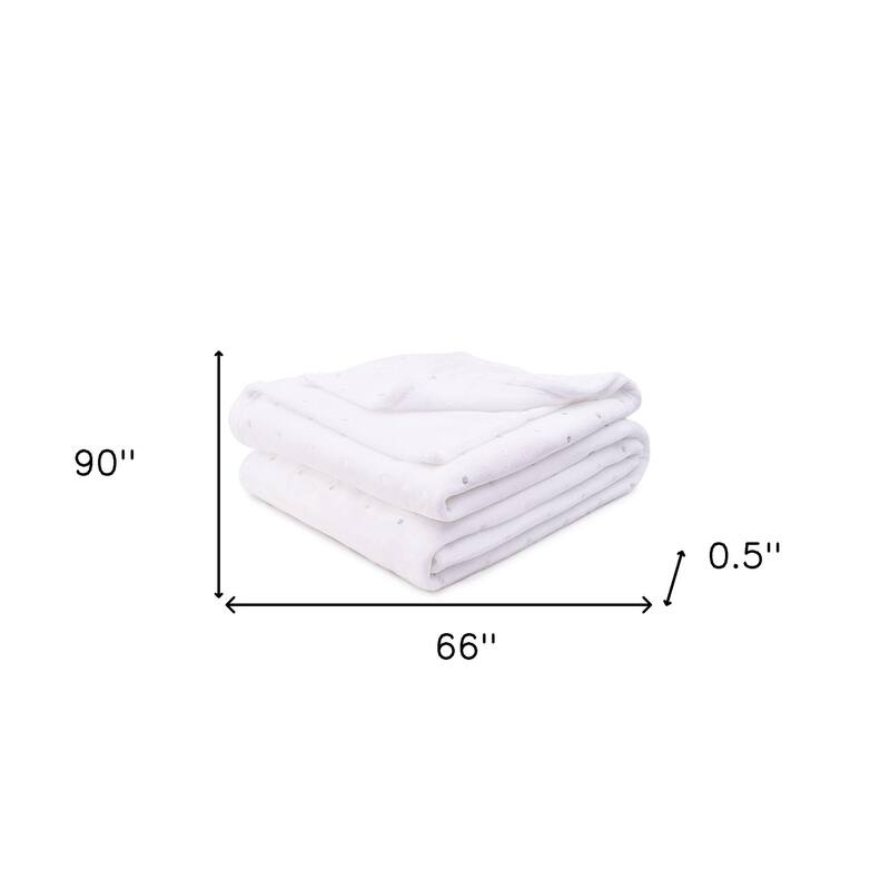 HomeRoots Twin Ivory Fleece Woven Polka Dots Plush Blanket