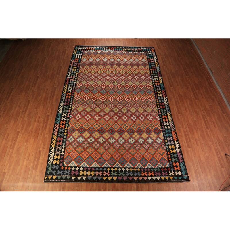 Ll-Over Trellis Kilim Oriental Large Rug Handmade Wool Carpet - 10'1"x 16'0"