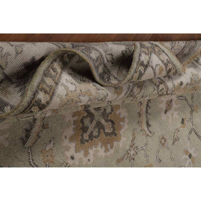Green Ivory Oushak Indian Area Rug Hand-Knotted Wool Carpet - 8'1" x 10'1"
