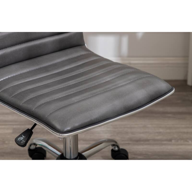 Swivel Mid Back Armless Ribbed Designer Task Chair Faux Leather Soft Upholstery Office Chair Gray