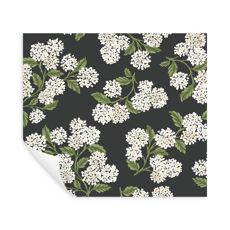 Rifle Paper Co. Hydrangea Black and White Peel and Stick Wallpaper