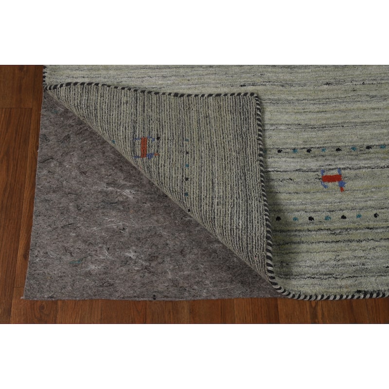 Gabbeh Indian Area Rug Handmade Striped Green Wool Carpet - 5'6" x 8'0"