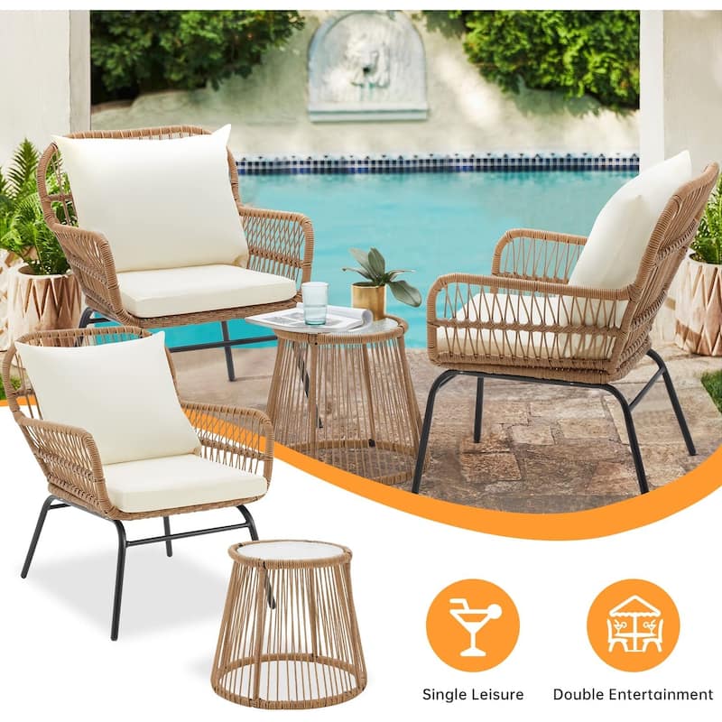 EROMMY 3-Piece Patio Conversation Set with Glass Table & 2 Armchairs, Seat Cushions