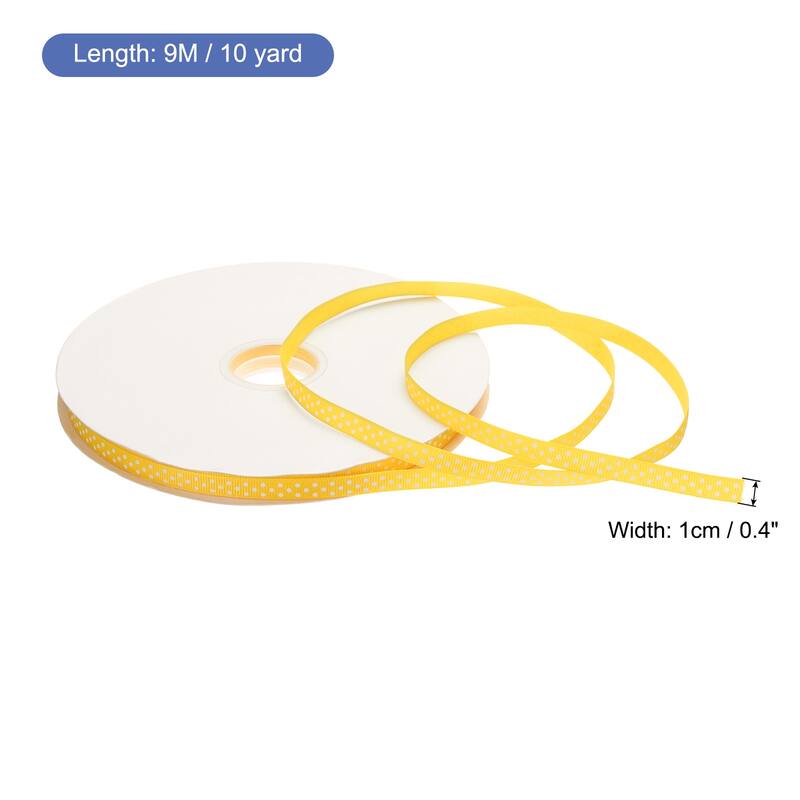 Grosgrain Ribbons with Dots Ribbon Bow Decoration - Yellow - 100 Yards 3/8 Inch