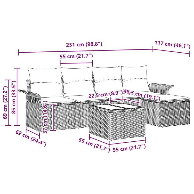 vidaXL 5/6 Piece Garden Sofa Set with Cushions - 98.8×46.1×27.2