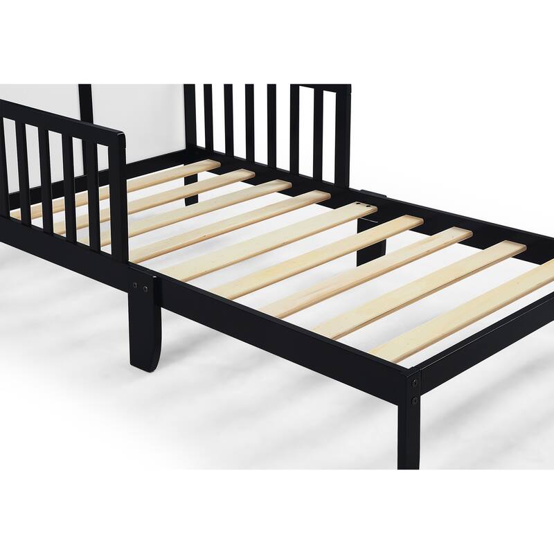 Wood Toddler Bed with Dual Side Guardrails