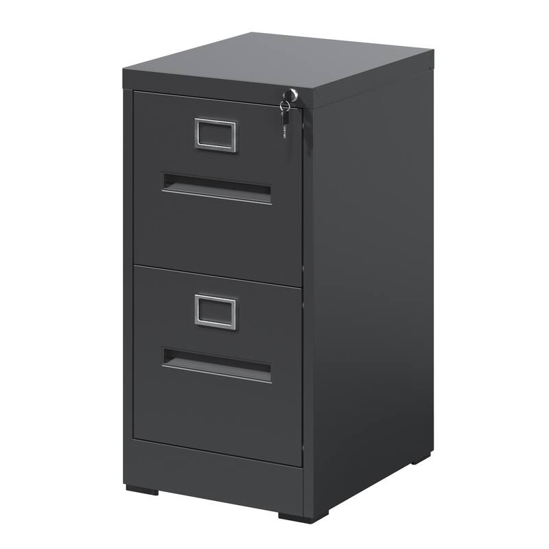 Modern 2-Drawer Narrow Filing Cabinet, Vertical Filing Cabinet with Lock and Anti-Tilt Function, for Home Office, Black - Black
