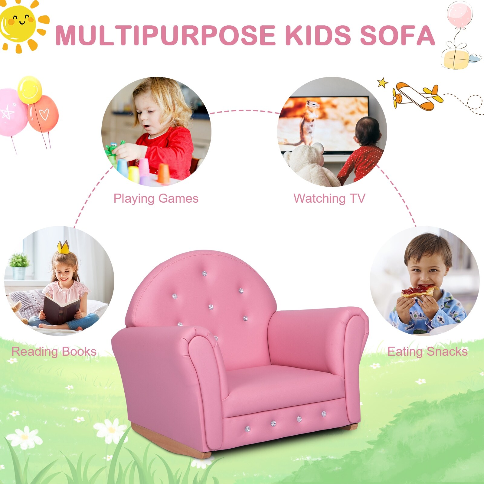 Kinbor Baby Kids Sofa, High-Back Kids Armrests, Children Armrest Rocking  Chair with Wooden Construction and Legs