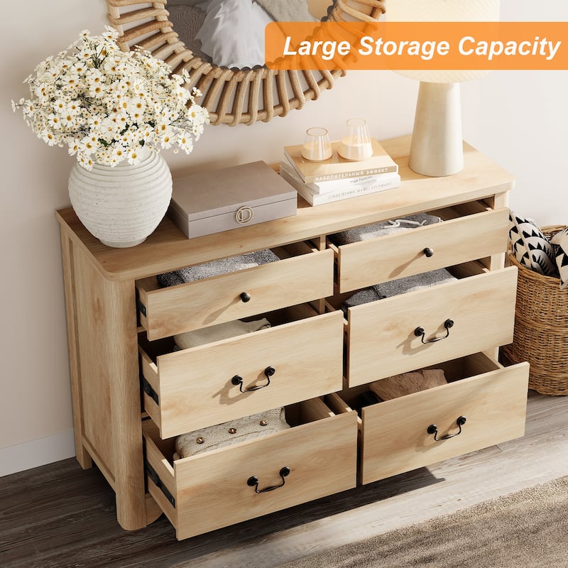 WAMPAT Farmhouse Dresser TV Stand with 6 Drawers for TVs up to 55 Inch, Wood Entertainment Center with Storage