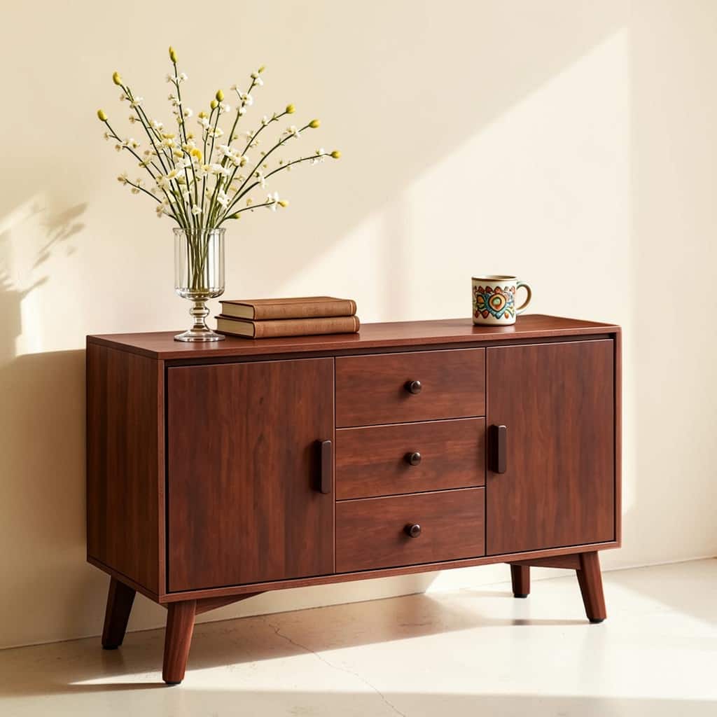 47.3" Mid Century Modern Sideboard Buffet Cabinet with 3 Drawers and Adjustable Shelves Storage Cabinet