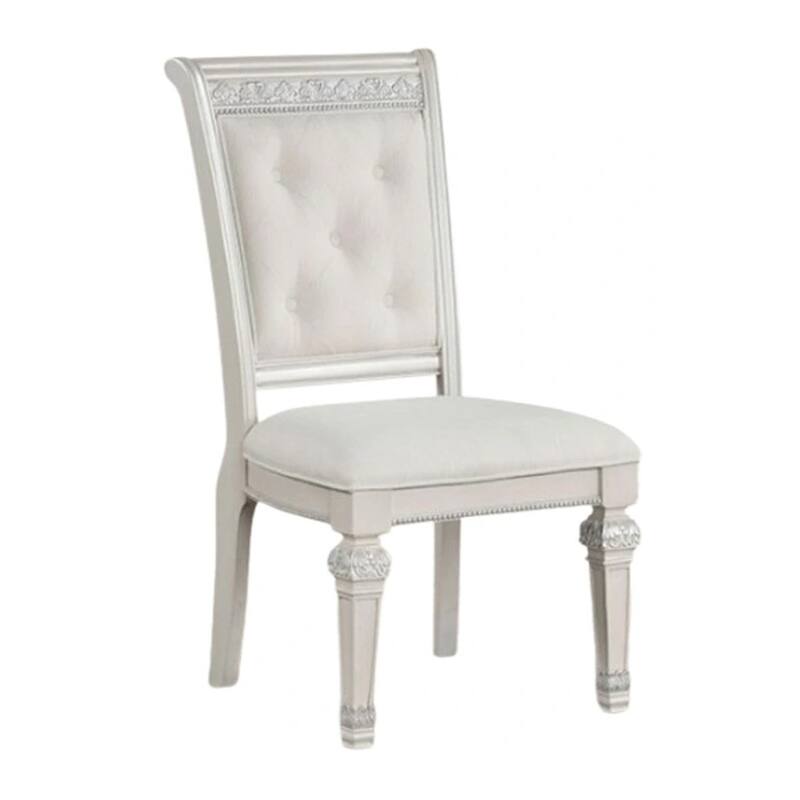 Miamy Dining Armchair Set of 2, Solid Wood, Ivory Button Tufted Fabric