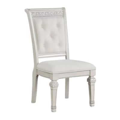 Miamy Dining Armchair Set of 2, Solid Wood, Ivory Button Tufted Fabric