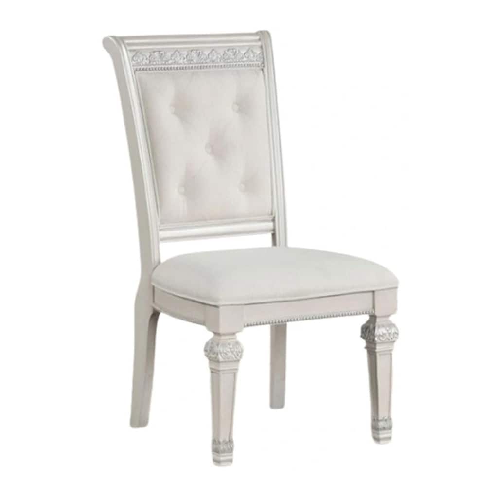 Miamy Dining Armchair Set of 2, Solid Wood, Ivory Button Tufted Fabric
