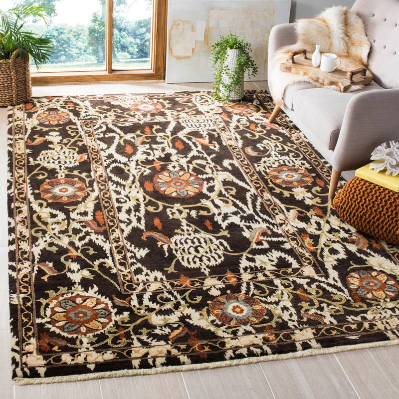 SAFAVIEH Couture Hand-knotted Oushak Azize Traditional Oriental Wool Rug - 4' x 6' - Dark Brown/Multi