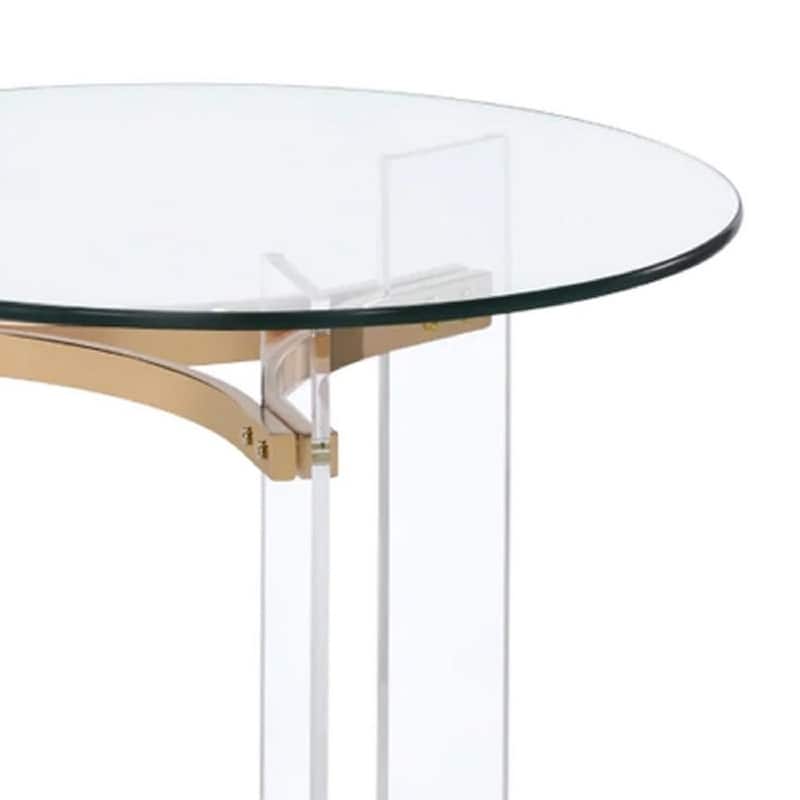 23 Inch Round End Table, Glass Top, Acrylic Legs, Clear, Gold - 23 Dia. x 24 H
