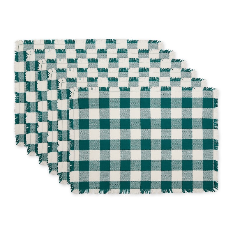 Heavyweight Check Fringed Placemat - 13x19" - Sapphire