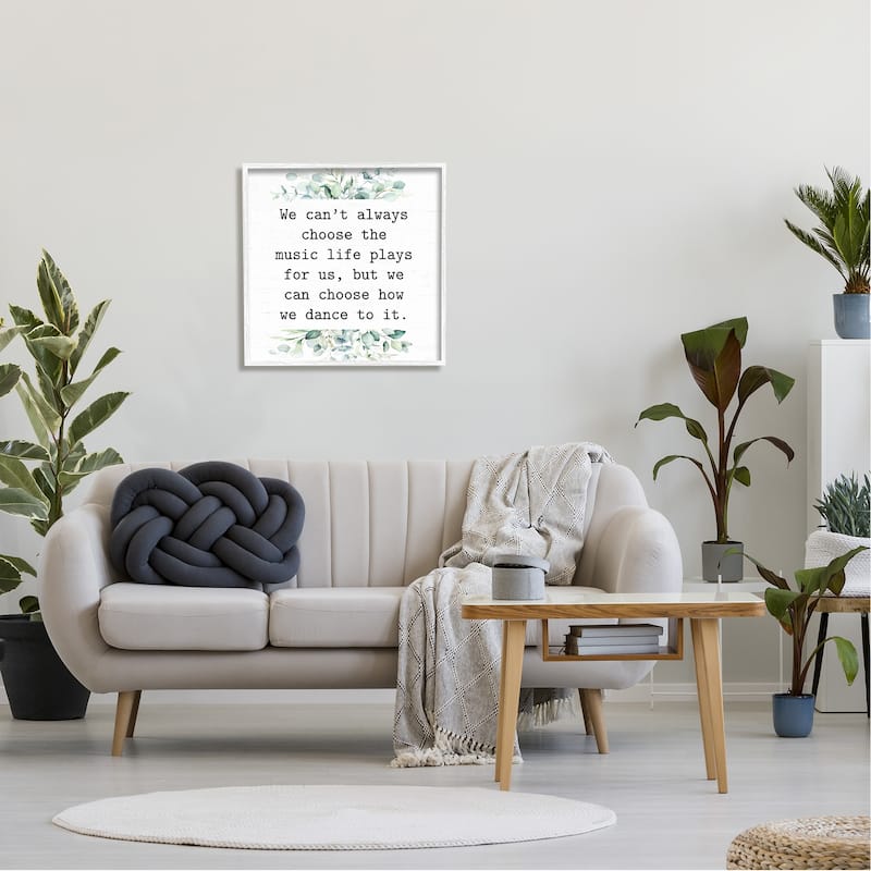 Stupell Inspirational Music Life Quote Mixed Botanicals Arrangement Framed Wall Art, Design by Lettered and Lined - White