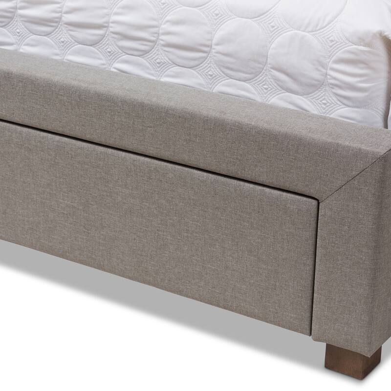 King Size Storage Bed with Headboard - Modern Fabric Upholstered Platform Bed Frame - Grey Bedroom Furniture
