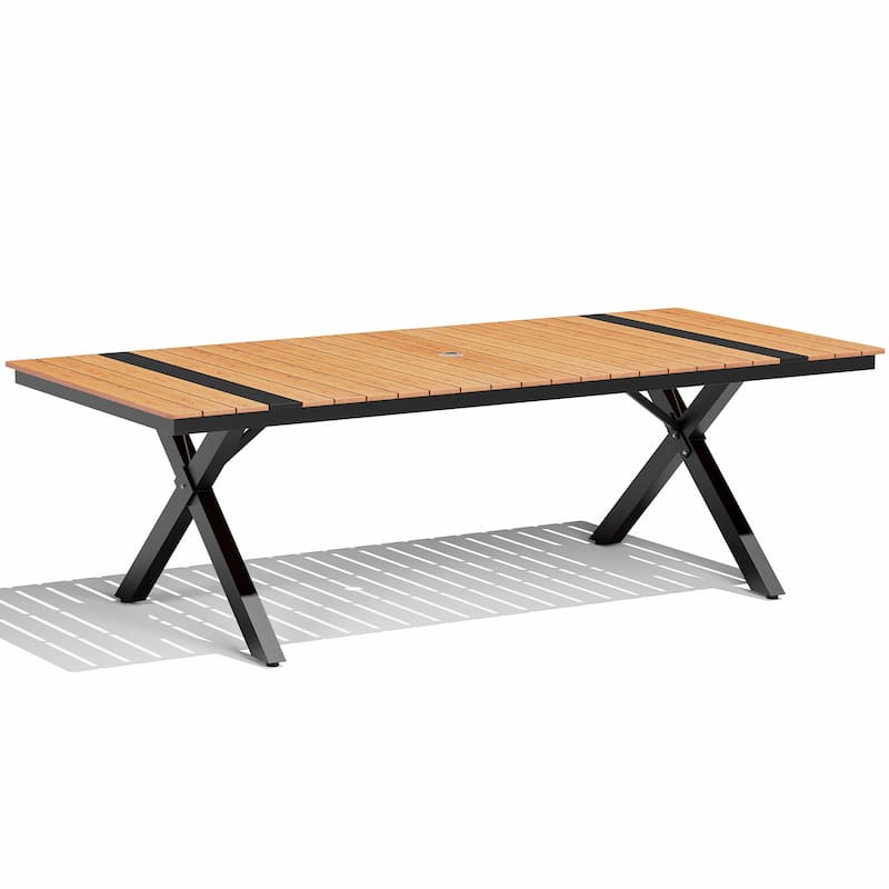 Outdoor Patio Aluminum Dining Rectangular Table with Umbrella Hole - Brown - 94.33 inches long