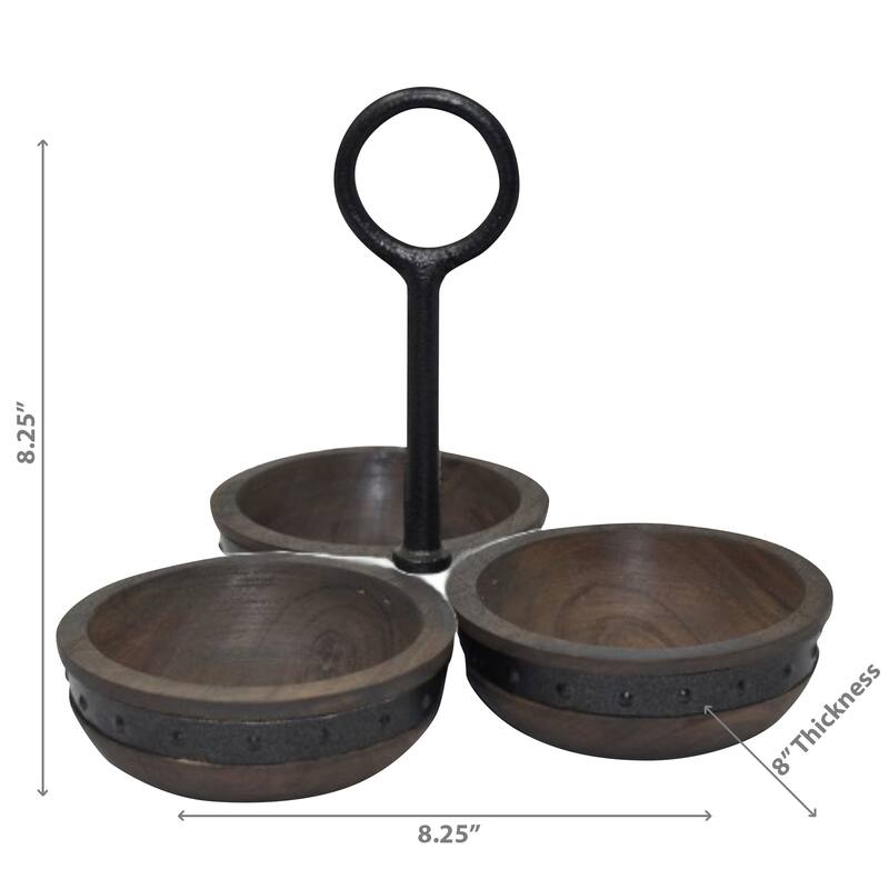 IH Casa Decor Gray Acacia Wood With Riveted Gunmetal 3 Section Server