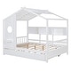 preview thumbnail 18 of 50, Pine Wood House Bed with Trundle Bed, Bookcase Bed with Storage Shlef & Roof, Semi-enclosed Design, for Kids Girls Boys