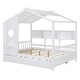 preview thumbnail 21 of 28, Wooden House Bed with Trundle Bed, Storage Shelf, Platform Bed Frame with Pitched Roof for Kids Teens Adults