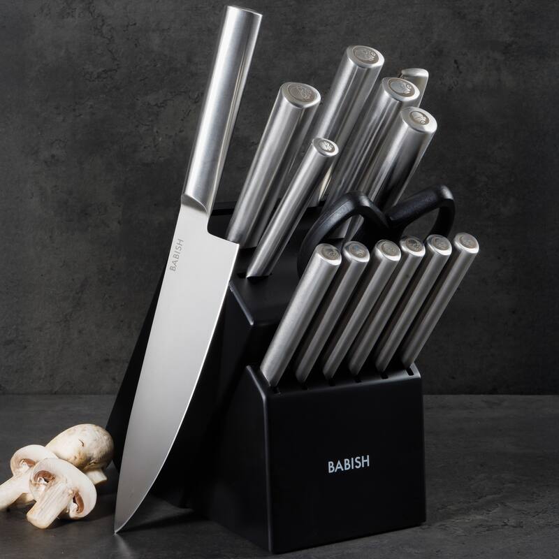 Babish High-Carbon 1.4116 German Steel 15 Piece Full Tang Forged Cutlery Block Set - Black