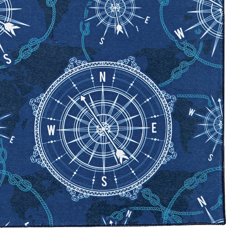 Simon Machine Washable Blue and Ivory Area Rug
