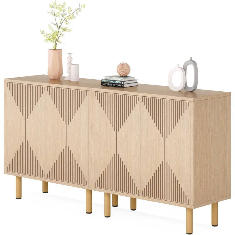 59" Modern Natural Wood Yellow Sideboard Buffet Cabinet