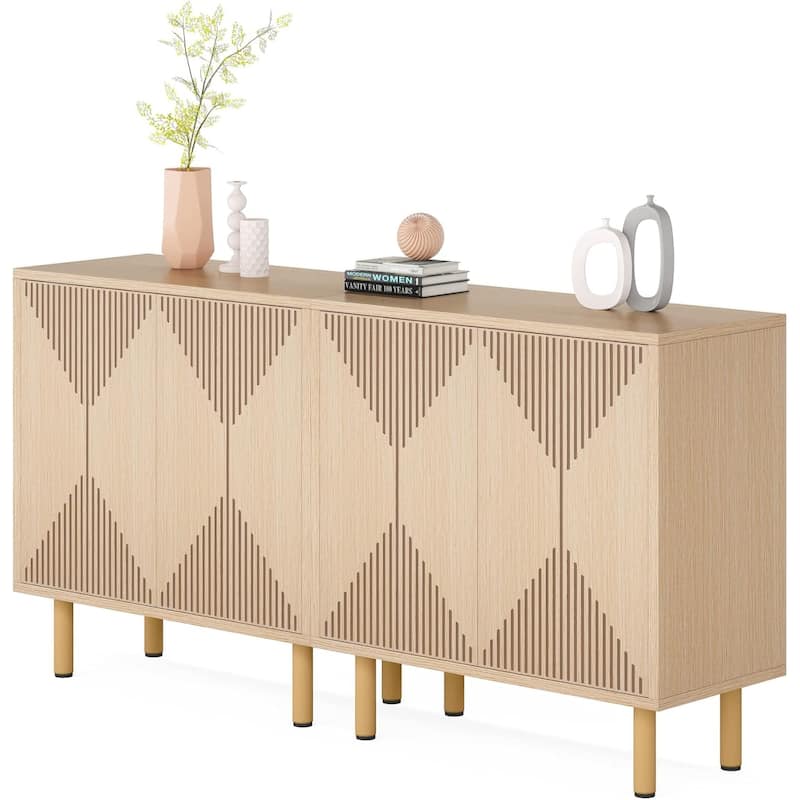 Modern Freestanding Storage Cabinet with 4 Shelves and 4 Doors for Living Room Kitchen or Bedroom - 59.06" x 13.77" x 31.49" - Wood