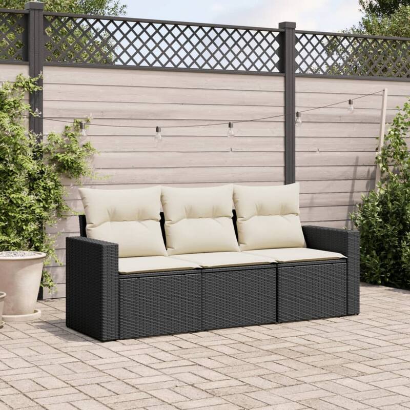 vidaXL Garden Sofa Set Black Sofa, Cream Cushions - 24.4 x 25.8 x 27.2
