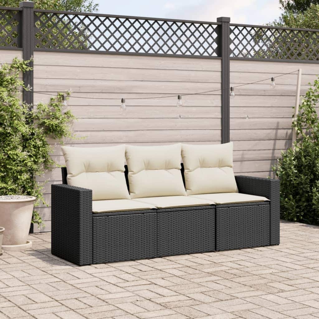 vidaXL Garden Sofa Set Black Sofa, Cream Cushions - 24.4 x 25.8 x 27.2