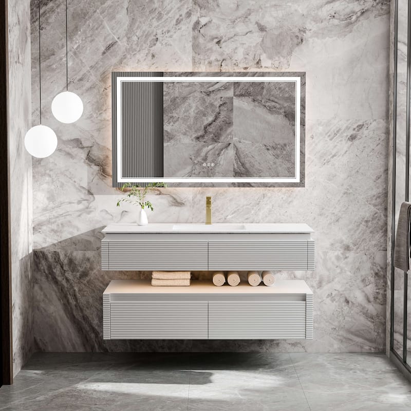 Modland 48" Modern Wall-Mounted Single Sink Bathroom Vanity with Engineered Stone Countertop,Soft-Close Drawers