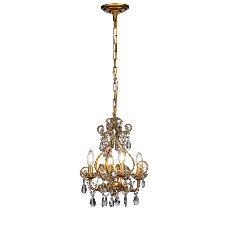 3/4-Lights Vintage Small Candlestick Crystal Chandelier in Antique Gold - W: 13.9"