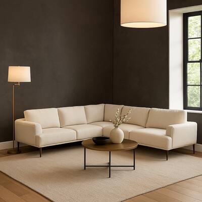 Batty L Sectional Sofa Set, Beige Chenille, 114 Inch, Adjustable Back