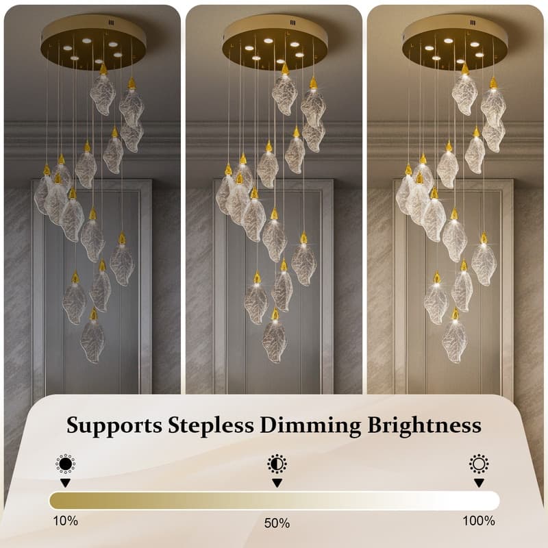KAYLA D31.5" 18-Light Modern Chandelier, Bionic Leaf Chandelier