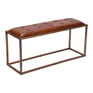 42 Inch Tufted Accent Bench, Genuine Leather Upholstery, Bronze Metal ...