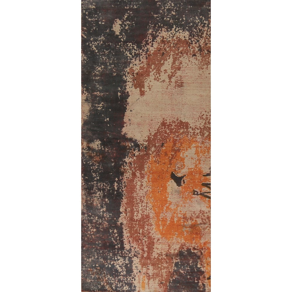 Contemporary Abstract Oriental Runner Rug Hand-Knotted Wool Carpet - 2'10"x 8'4"