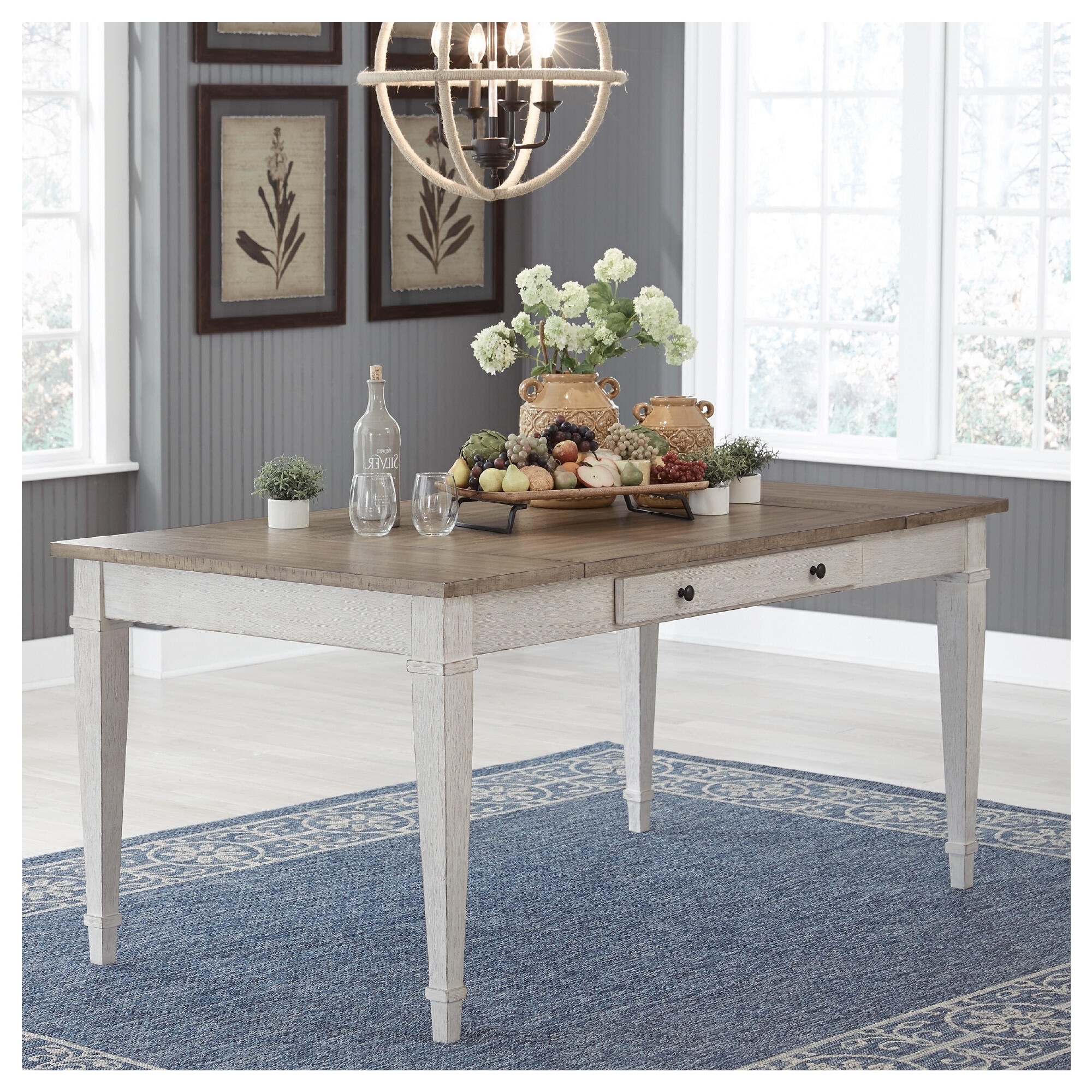 Skempton Casual Rectangular Dining Room Table with Storage, White/Light Brown