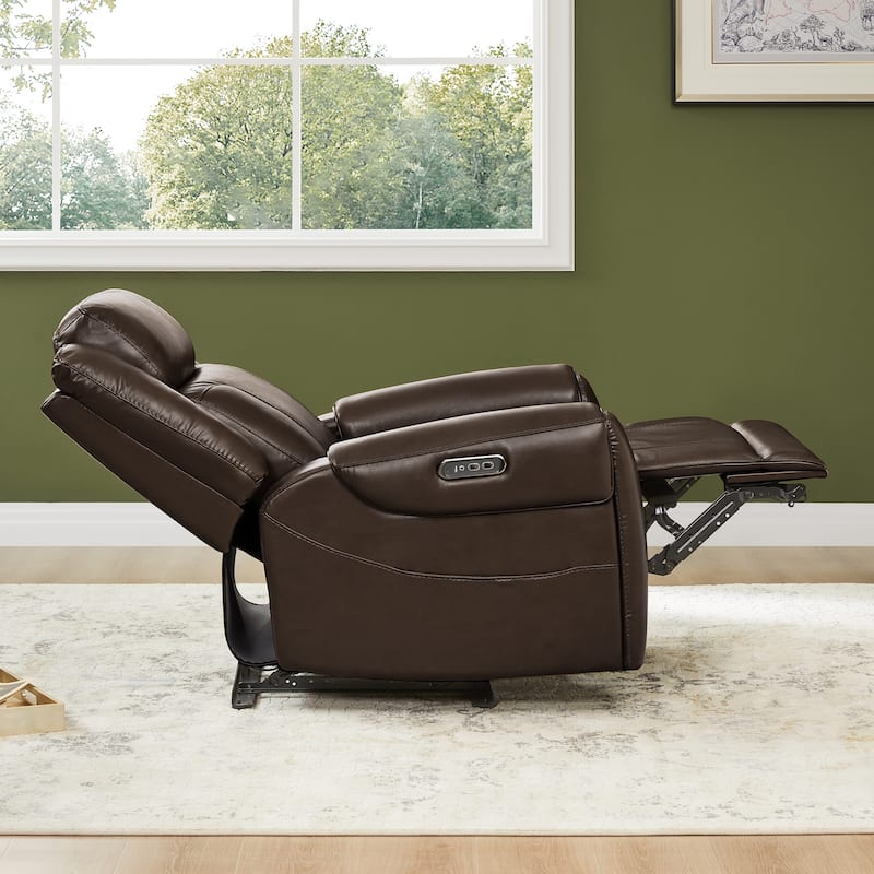 Spruce & Spring Leo Dual Motor Genuine Leather Power Recliner With Power Headrest